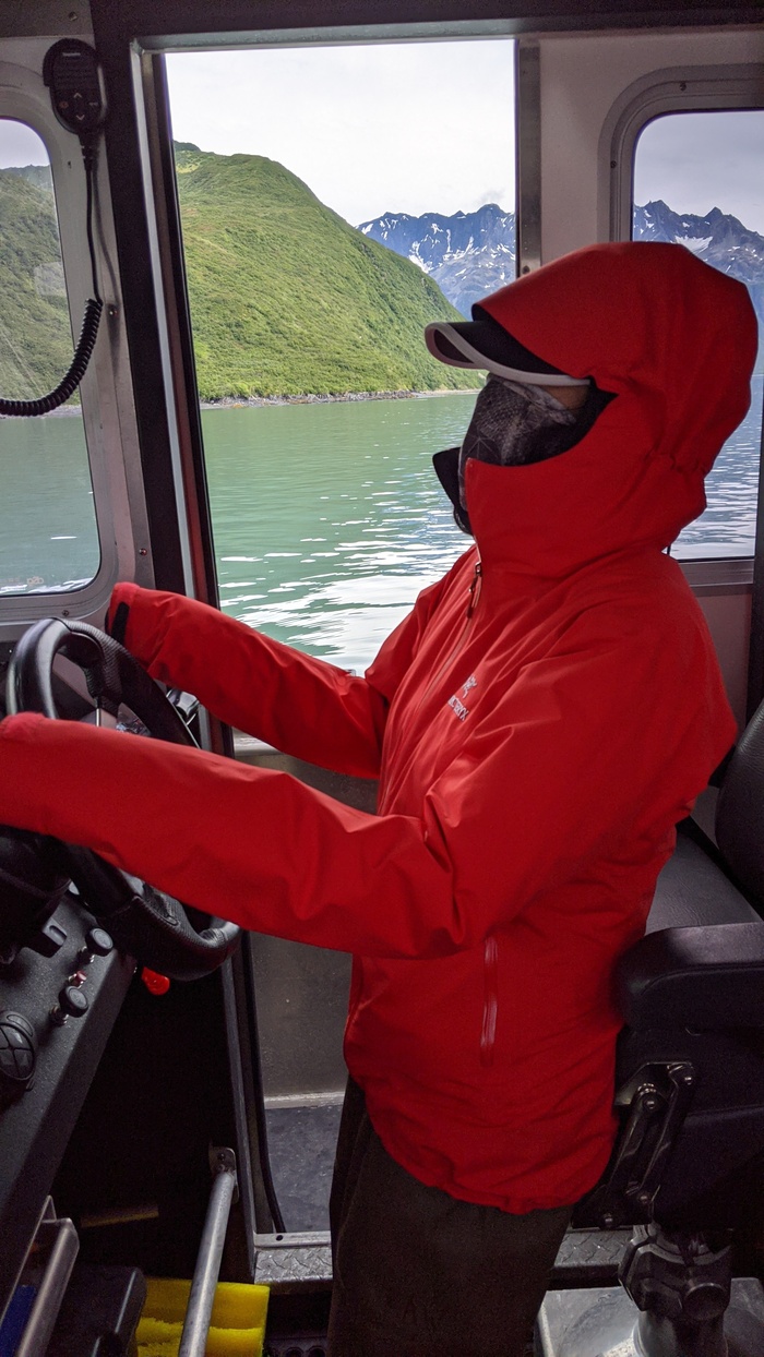 At the helm of the boat leaving Seward