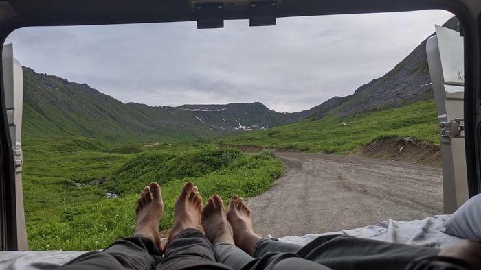 View from the inside of the van by Hatcher Pass