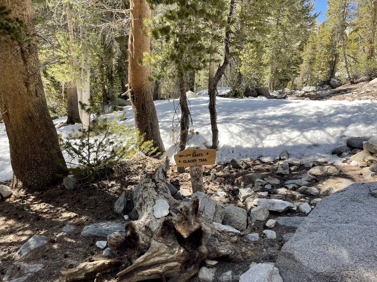 Signs to the Glacier trail, and the 4-7th lakes