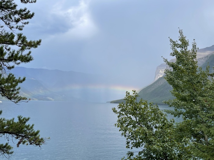 Large rainbow over the lake